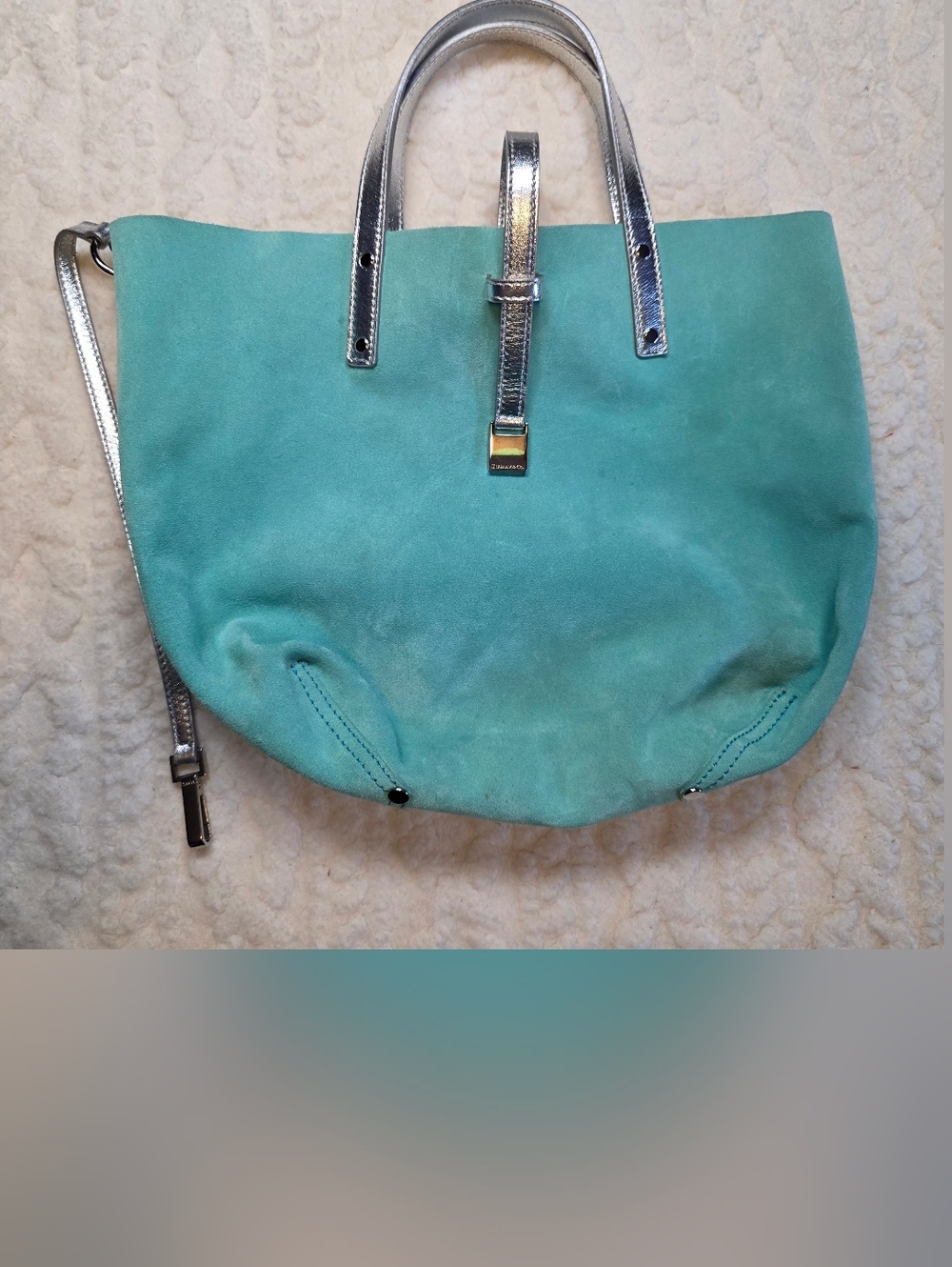 Tiffany & Co Reversible Suede Silver Tote Bag Blue Silver Leather